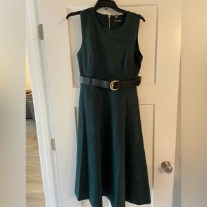Calvin Klein Dark Green Midi Dress with Black Belt